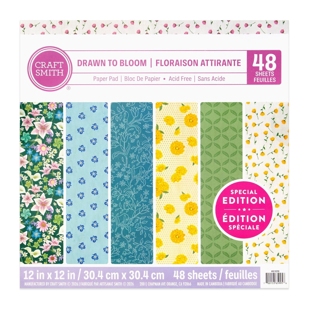Bloc de papier Floraison attirante de 30,4 cm x 30,4 cm de Craft Smith, 48 feuilles